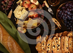 cheese board and fresh fruit grapes