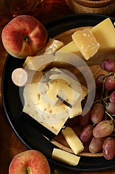 cheese board and fresh fruit grapes