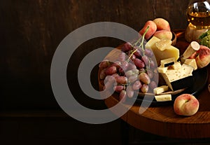 cheese board and fresh fruit grapes