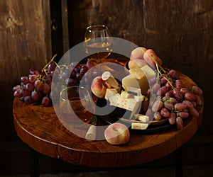 cheese board and fresh fruit grapes