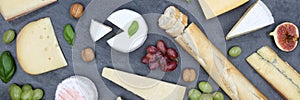 Cheese board platter plate Swiss bread Camembert banner slate to