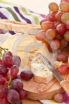 Cheese, bread and grapes