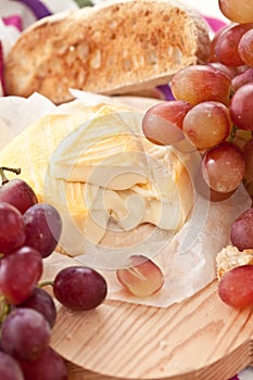 Cheese, bread and grapes