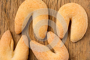 Cheese bread known as Chipa in Brazil, shaped like a horseshoe. photo