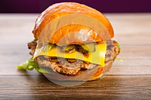 Cheese burger - American cheese burger with fresh salad