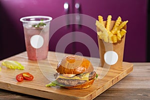 Cheese burger - American cheese burger with fresh salad