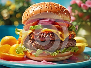 Cheese burger - American cheese burger with fresh salad