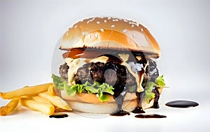 Cheese burger - American cheese burger with fresh salad on white background