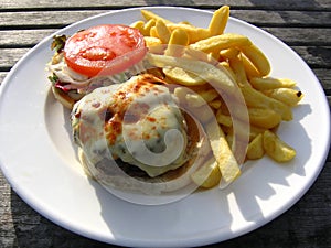 Cheese Burger and Chips Al Fresco