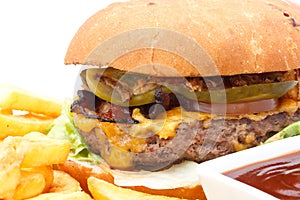 Cheese burger and chips