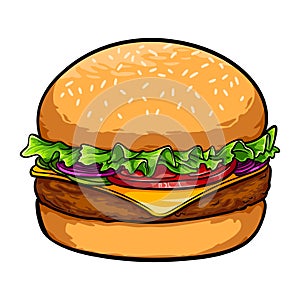 Cheese Burger Vector Drawing Logo