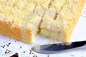 Cheese cake with knife