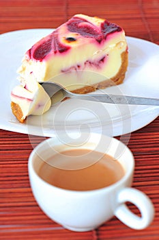 Cheese cake with raspberry cream and cappuccino