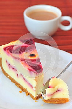 Cheese cake with raspberry cream and cappuccino