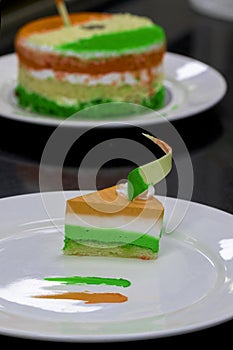 Cheese Cake Tri-coloured Independence Day or Republic Day Special. Indian National Flag colours like saffron, wh15th August India