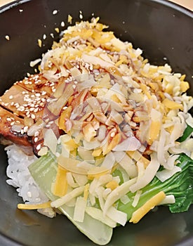 Cheese Chicken With Japanese Rice and Sesame Sauce