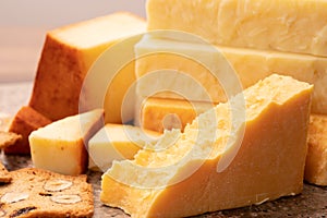 Cheese collection, cheeses from United Kingdom, scottish matured farmcheese and mild cheddar cheese