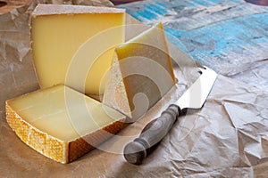 Cheese collection, French comte and Swiss gruyere cheeses