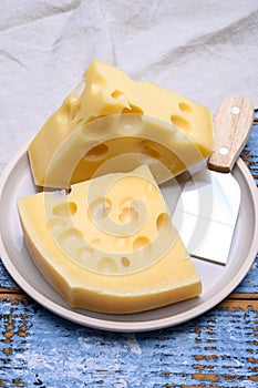 Cheese collection, french hard cheese with holes emmentaler