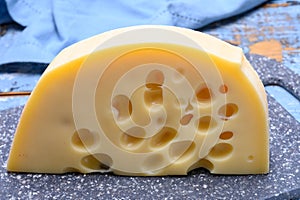 Cheese collection, french hard cheese with holes emmentaler
