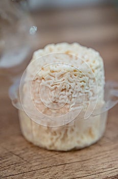 Cheese collection, French soft Chabichou of Poitou cheese made from goat milk in region Nouvelle-Aquitaine, France