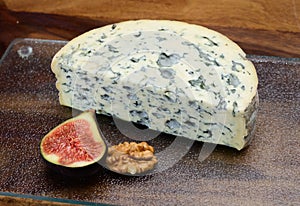 Cheese collection, piece of French blue cheese auvergne or fourme d`ambert