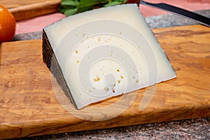 Cheese collection  pieces of hard Spanish manchego curado  viejo and iberico cheeses photo