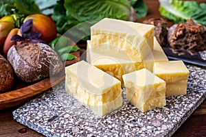 Cheese collection, pieces of aged British cheddar cheese