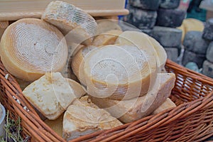 Cheese on the counter of the store