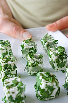 Cheese cubes as finger food