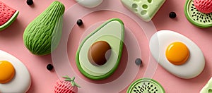 Cheese, egg, avocado, tomato, and fruitâhealthy food, image technology