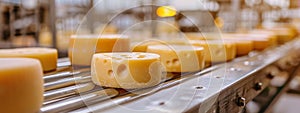 cheese in the factory industry. Selective focus.