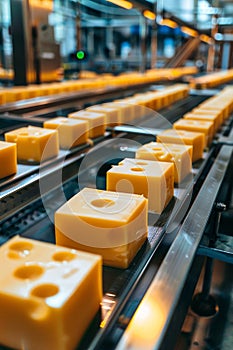 cheese in the factory industry. Selective focus.