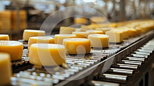 cheese in the factory industry. Selective focus.