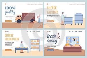 Cheese factory, milk plant to production dairy food a vector design for web pages