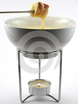 Cheese fondue in pot