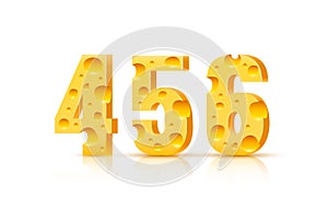 Cheese font 3d symbol, numbers 4 5 6 set. Vector