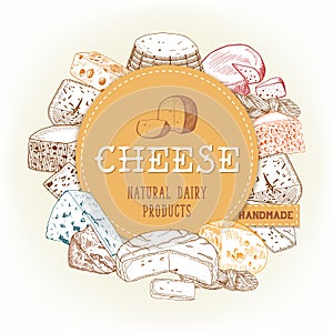 Cheese food banner with gouda and cheddar, chechil photo