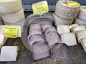 Cheese freezer with a few selections of different cheeses