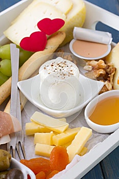 Cheese with fruits, honey