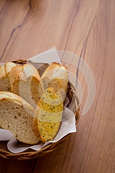 Cheese garlic bread in basket.
