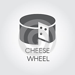 Cheese glyph icon. Dairy product black flat label. Natural healthy food logo. Vector illustration for cooking theme