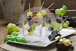 Cheese and Grape skewers in weck glass