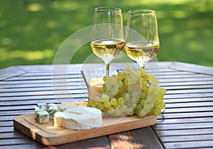 Cheese, grapes and white wine