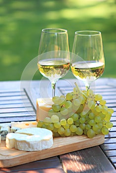 Cheese, grapes and white wine