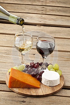 Cheese with grapes and wine