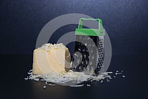 Cheese grated on a small grater.
