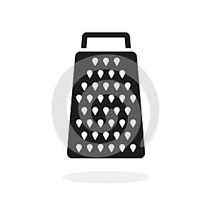 Cheese grater. Cheese grater icon with shadow. Black icon isolated on white background. Graphic silhouette for kitchen and