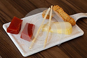 Cheese and guava also known `Romeo and Juliet` is a typical Portuguese winter desert.