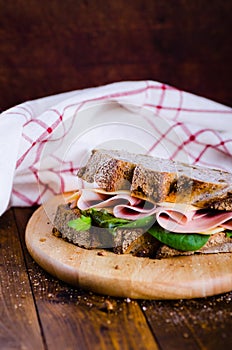 Cheese and ham sandwich of fresh organic bread